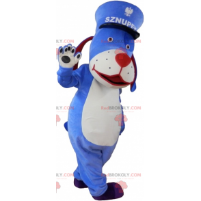 Blauwe hond mascotte met pet - Redbrokoly.com