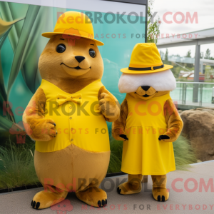Gul Beaver maskot kostume...