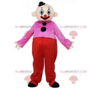 Clown-Maskottchen mit einem kleinen schwarzen Hut -