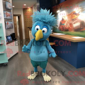 Cyan Turkey mascot costume...