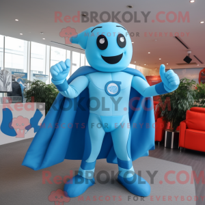 Sky Blue Superhero mascot...