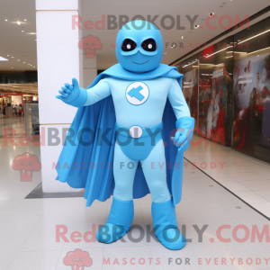 Sky Blue Superhero mascot...