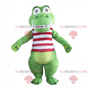 Mascota de cocodrilo con camisa de rayas rojas - Redbrokoly.com