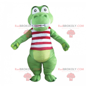Mascote crocodilo com camisa listrada vermelha - Redbrokoly.com