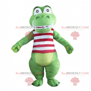 Crocodile mascot with red striped shirt - Redbrokoly.com