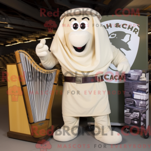 Cream Celtic Harp mascot...