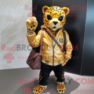 Guld Leopard maskot kostume...