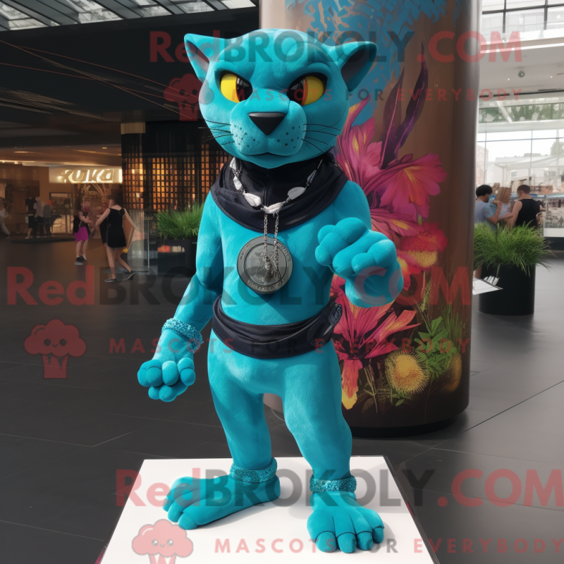 Fantasia de mascote de pantera turquesa com top e broches - Pantera Mascotes - REBROKO_287532 - RedBrokoly.com