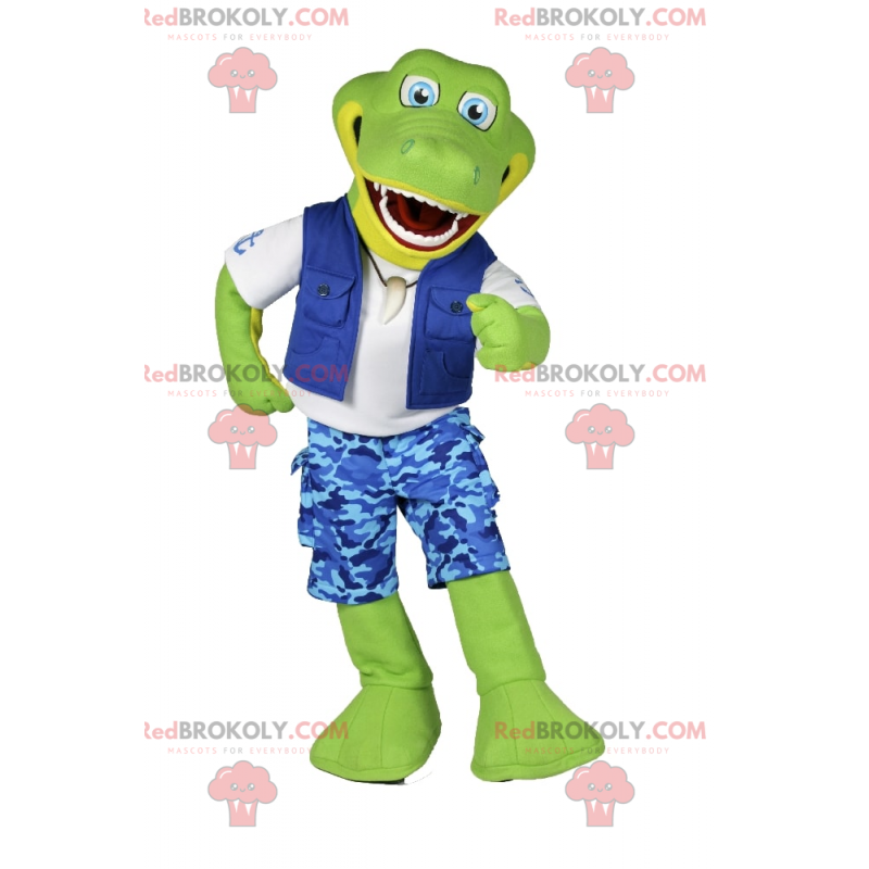 Mascote crocodilo vestido de pescador - Redbrokoly.com