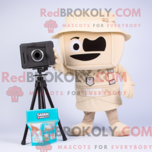 Beige kamera maskot kostume...