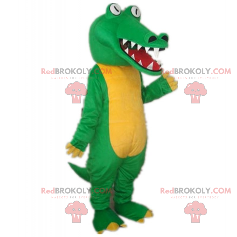 Grøn krokodille maskot og gul mave - Redbrokoly.com