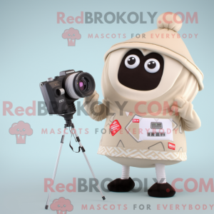Beige cameramascottekostuum...