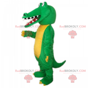 Grön krokodilmaskot och gul mage - Redbrokoly.com