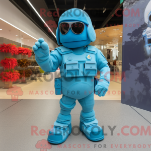 Cyan Soldier mascot costume...