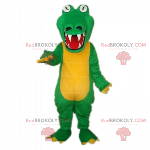 Grön krokodilmaskot och gul mage - Redbrokoly.com
