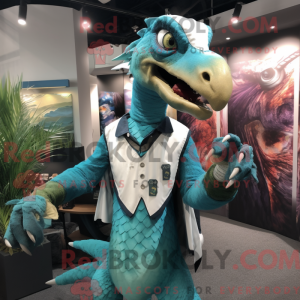 Blågrøn Utahraptor maskot...