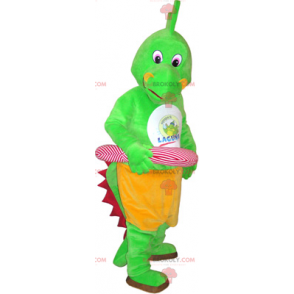 Dinosaur maskot med en lyserød bøje - Redbrokoly.com