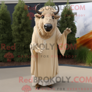 Beige Bison mascottekostuum...