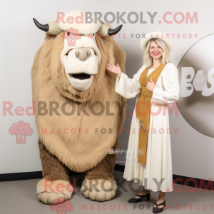Beige Bison mascottekostuum...