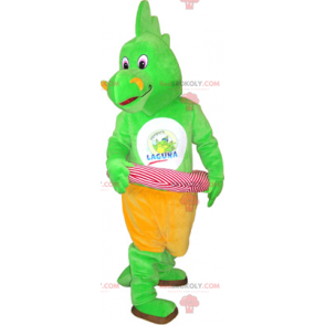 Dinosaurier-Maskottchen mit einer rosa Boje - Redbrokoly.com