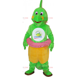 Dinosaurier-Maskottchen mit einer rosa Boje - Redbrokoly.com