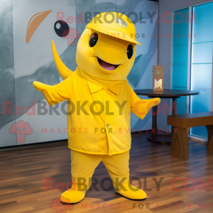 Gele narwal mascottekostuum...