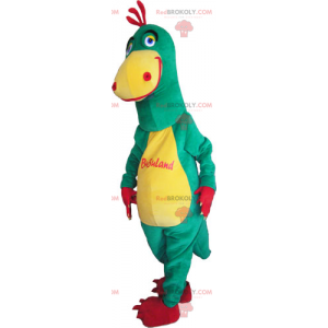 Mascote de dinossauro bicolor amarelo e verde - Redbrokoly.com