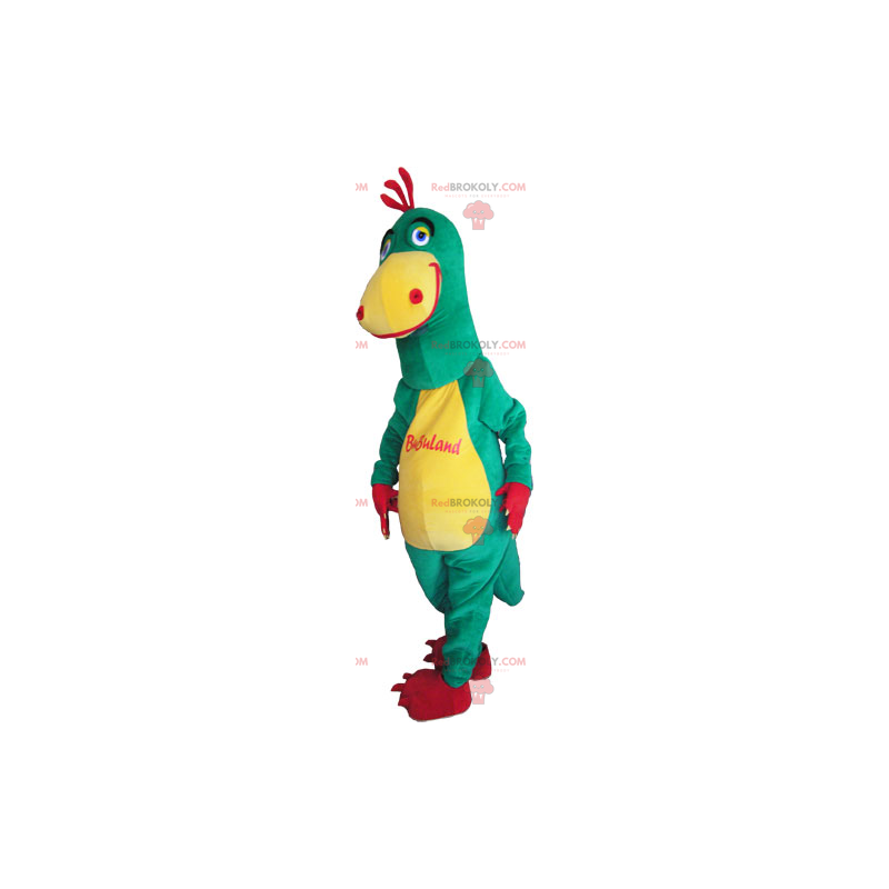 Dvoubarevný maskot žlutého a zeleného dinosaura - Redbrokoly.com