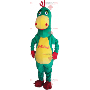 Tweekleurige gele en groene dinosaurusmascotte - Redbrokoly.com