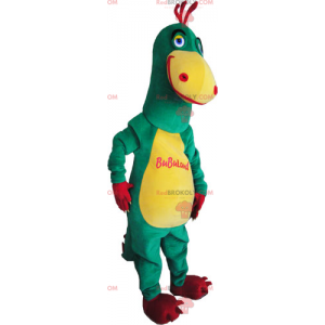 Mascote de dinossauro bicolor amarelo e verde - Redbrokoly.com