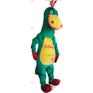 Tvåfärgad gul och grön dinosaurie-maskot - Redbrokoly.com