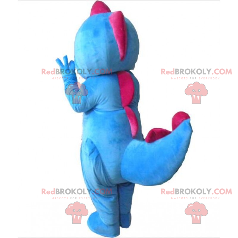 Blaues Dinosaurier-Maskottchen mit rosa Wappen - Redbrokoly.com