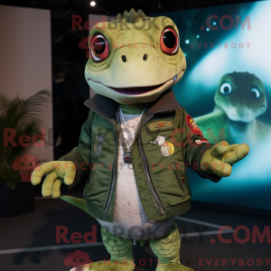 Olive Geckos maskot kostume...