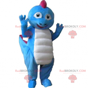 Blaues Dinosaurier-Maskottchen mit rosa Wappen - Redbrokoly.com