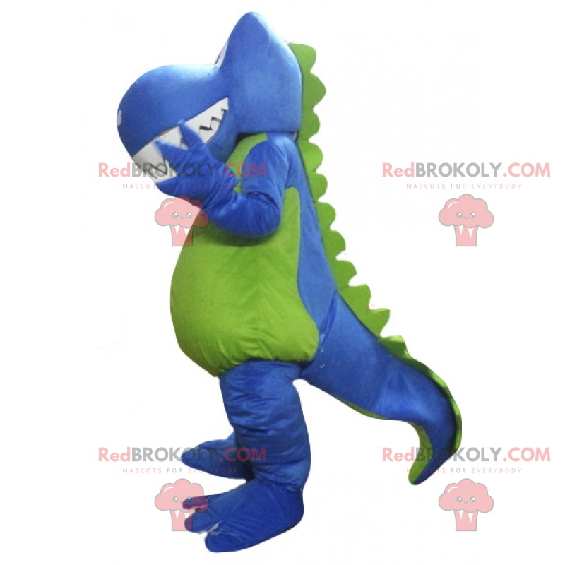 Blauwe dinosaurus mascotte en groene buik - Redbrokoly.com