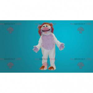 Mascote do yeti branco e rosa todo peludo - Redbrokoly.com