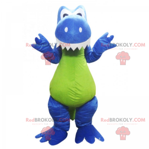 Blauwe dinosaurus mascotte en groene buik - Redbrokoly.com