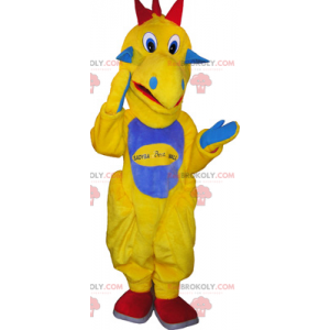 Mascotte de dinosaure jaune avec un ventre bleu - Redbrokoly.com