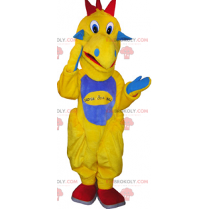 Žlutý maskot dinosaura s modrým břichem - Redbrokoly.com