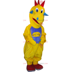 Mascotte de dinosaure jaune avec un ventre bleu - Redbrokoly.com