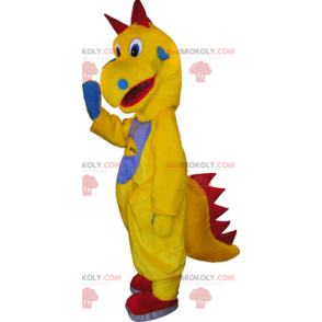 Mascotte gele dinosaurus met een blauwe buik - Redbrokoly.com