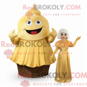 Gold Cupcake maskot kostume...