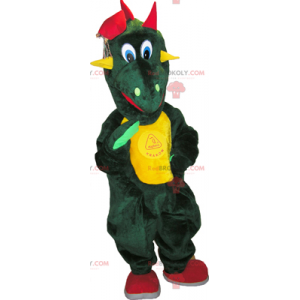 Grønn dinosaur-maskot med gul mage - Redbrokoly.com