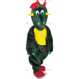 Grön dinosaurie maskot med en gul mage - Redbrokoly.com