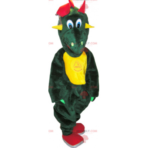 Grünes Dinosauriermaskottchen mit gelbem Bauch - Redbrokoly.com