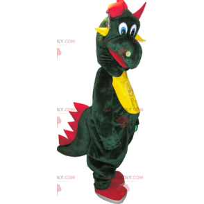 Mascote de dinossauro verde com barriga amarela - Redbrokoly.com