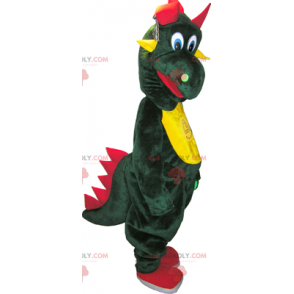 Mascotte groene dinosaurus met een gele buik - Redbrokoly.com