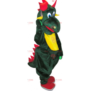 Green dinosaur mascot with a yellow belly - Redbrokoly.com