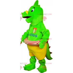 Green dinosaur mascot with its buoy - Redbrokoly.com