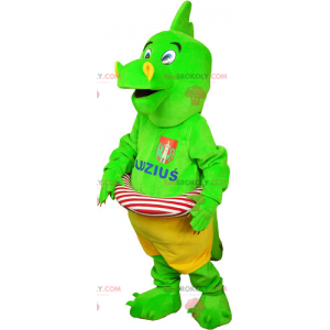 Mascote do dinossauro verde com sua bóia - Redbrokoly.com